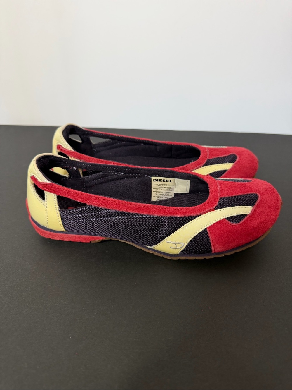 Diesel Red, Cream and Deep Purple Ballet Flats